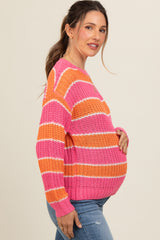 Pink Multi-Striped Maternity Sweater