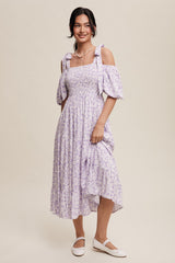 Lavender Floral Off Shoulder Smocked Dress