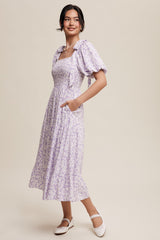 Lavender Floral Off Shoulder Smocked Dress