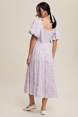 Lavender Floral Off Shoulder Smocked Dress