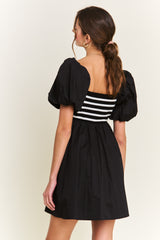 Black Knit Contrast Poplin Dress