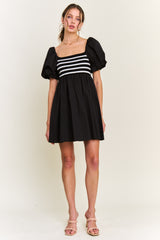 Black Knit Contrast Poplin Dress