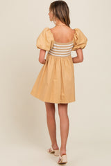 Beige Knit Contrast Poplin Dress