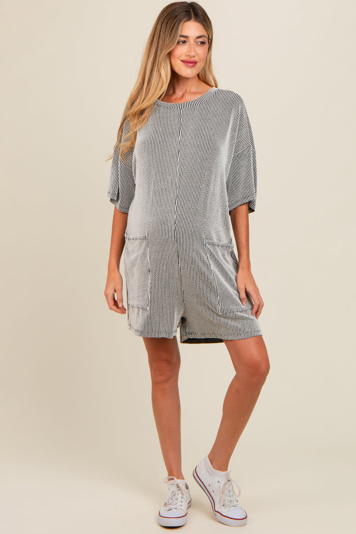 Charcoal Ribbed V-Back Maternity Romper