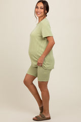 Lime Ribbed Biker Shorts Maternity Set