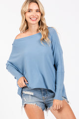 Blue Boatneck Knit Dolman Top