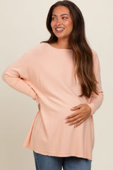 Peach Soft Knit Boatneck Dolman Sleeve Maternity Sweater