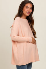 Peach Soft Knit Boatneck Dolman Sleeve Maternity Sweater