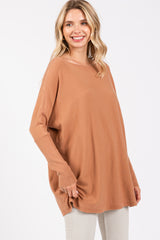 Brown Soft Knit Boatneck Dolman Sleeve Sweater