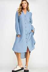 Blue Button Down Midi Dress