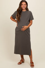 Charcoal Basic Side Slit Maternity Midi Dress