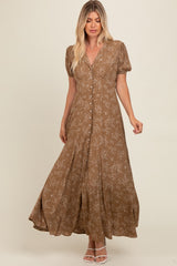 Brown Floral Button Down Maxi Dress