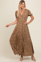 Brown Floral Button Down Maxi Dress