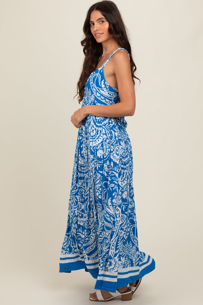 Blue Paisley Cutout Back Maxi Dress