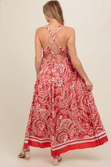 Red Paisley Cutout Back Maternity Maxi Dress