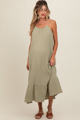 Olive Tiered Hem Maternity Midi Dress