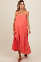 Coral Tiered Hem Maternity Midi Dress