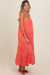 Coral Tiered Hem Maternity Midi Dress