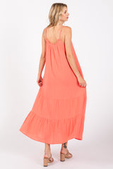 Coral Tiered Hem Midi Dress