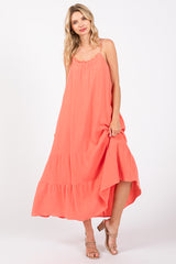 Coral Tiered Hem Midi Dress