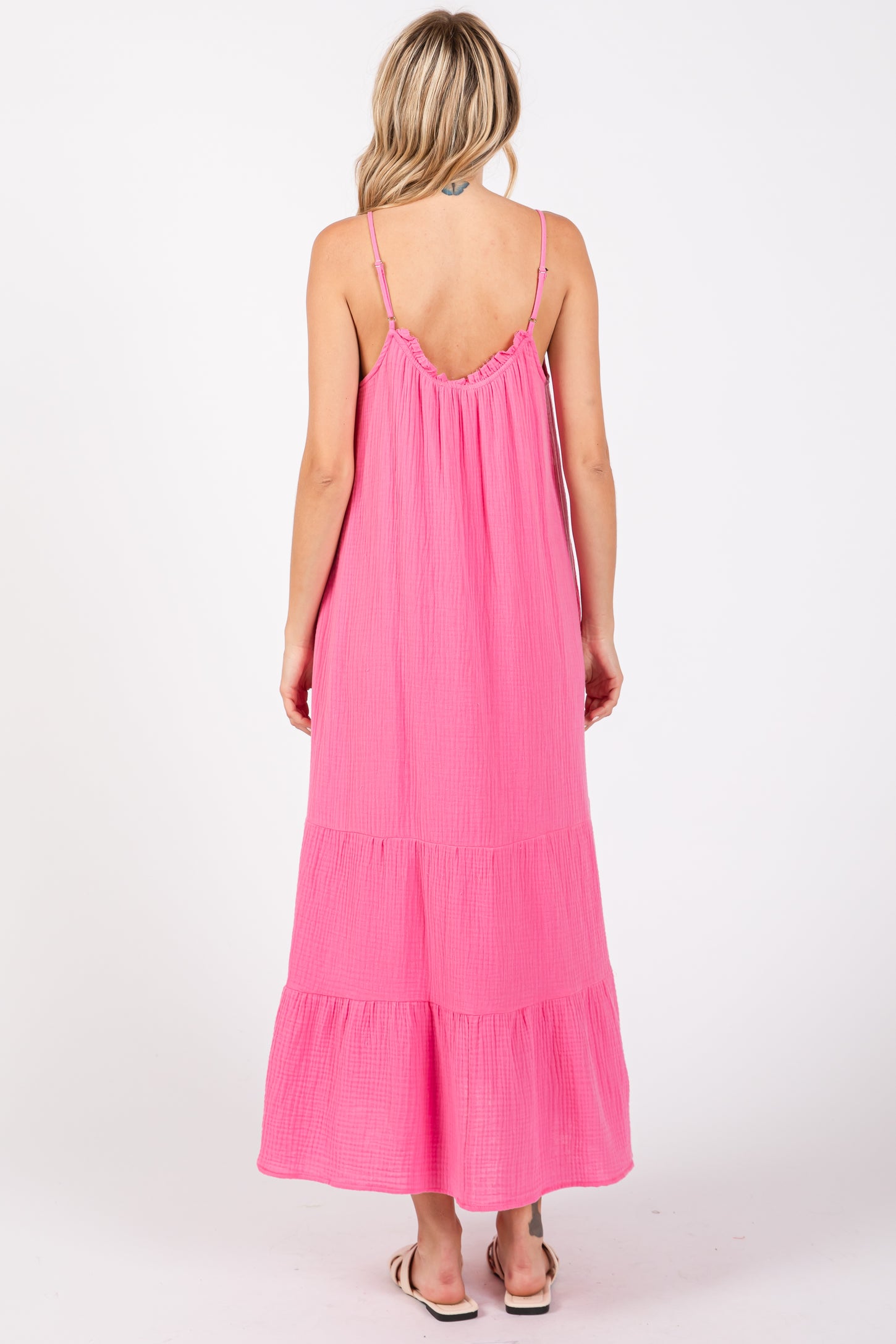Fuchsia Tiered Hem Midi Dress