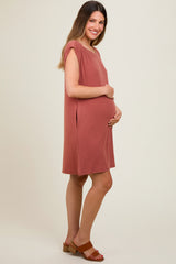 Rust Basic Sleeveless Maternity Dress