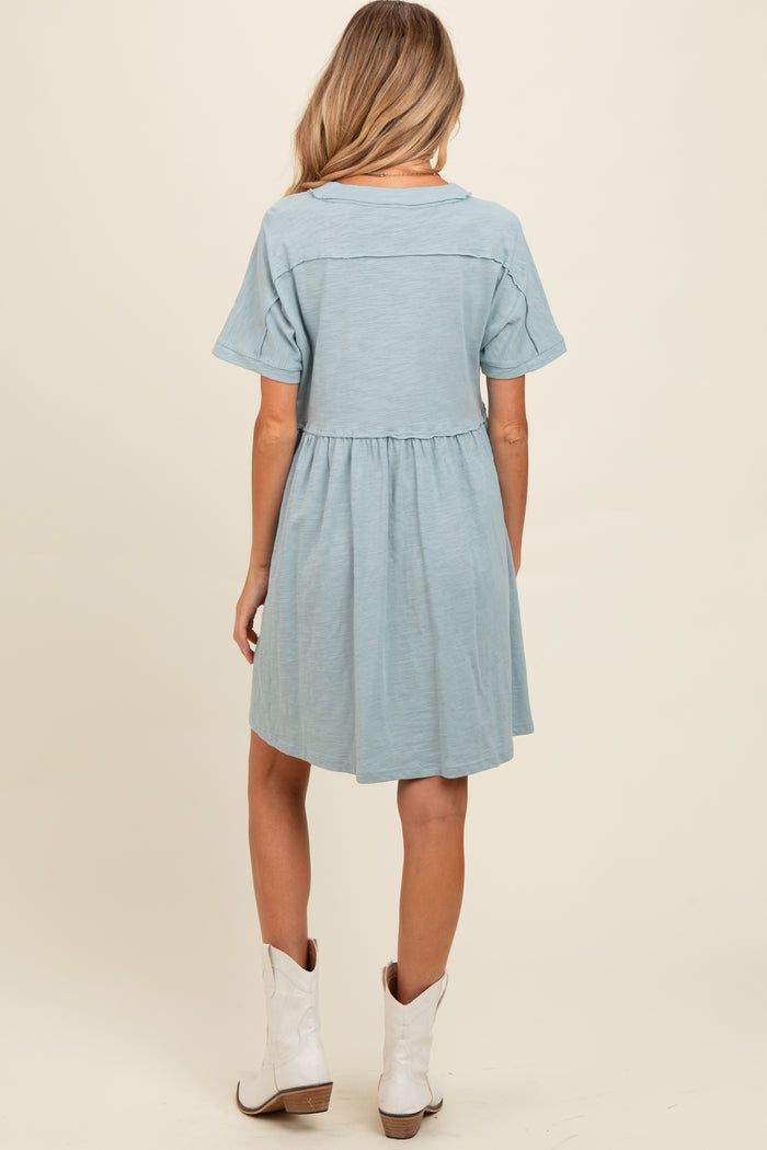 Teal Button Accent Cut Hem Detail Maternity Dress