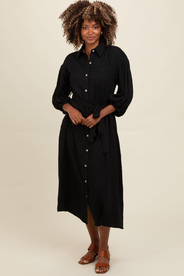 Black Button Down Midi Dress