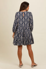 Navy Printed Maternity Mini Dress