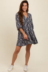 Navy Printed Mini Dress