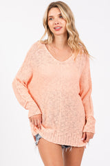 Peach Chunky Knit Side Slit Sweater