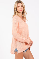 Peach Chunky Knit Side Slit Sweater