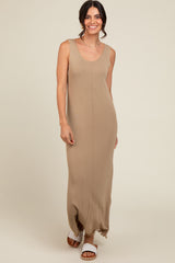 Beige Knit Fringe Maternity Midi Dress