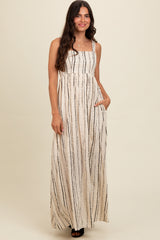 Cream Striped Back Cut Out Maternity Maxi Dress