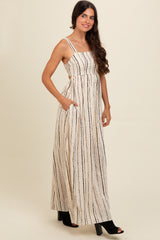 Cream Striped Back Cut Out Maxi Dress