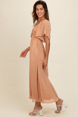 Peach Floral Smocked Button Accent Maxi Dress