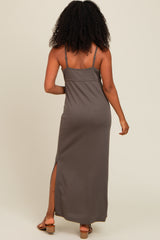 Charcoal V-Neck Side Slit Maxi Dress