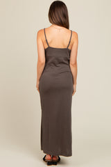 Charcoal V-Neck Side Slit Maternity Maxi Dress
