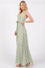 Green Floral Crochet Trim Button Down Maxi Dress