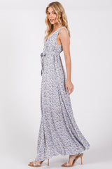 Periwinkle Floral Crochet Trim Button Down Maxi Dress