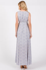 Periwinkle Floral Crochet Trim Button Down Maxi Dress