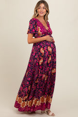 Navy Blue Mixed Floral Maternity Maxi Dress