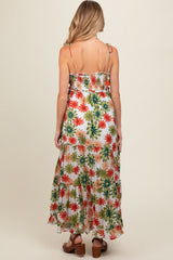 Green Floral Smocked Shoulder Tie Maternity Maxi Dress