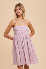 Lavender Eyelet Lace Babydoll Mini Dress