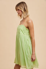 Lime Eyelet Lace Babydoll Mini Dress