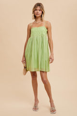 Lime Eyelet Lace Babydoll Mini Dress