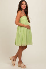 Lime Eyelet Lace Babydoll Maternity Mini Dress