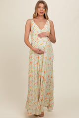 Peach Floral Crisscross Back Maternity Maxi Dress