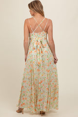 Peach Floral Crisscross Back Maternity Maxi Dress