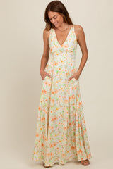 Peach Floral Crisscross Back Maxi Dress